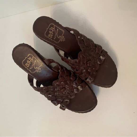 ASH SHOES WEDGE BROWN LEATHER WOVEN BRAID OPEN TOE TAN ROPE SOLES - Picture 3 of 12